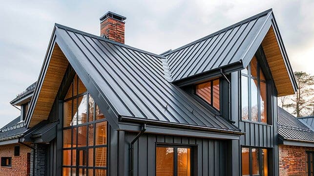 Modern home with standing-seam metal roofing